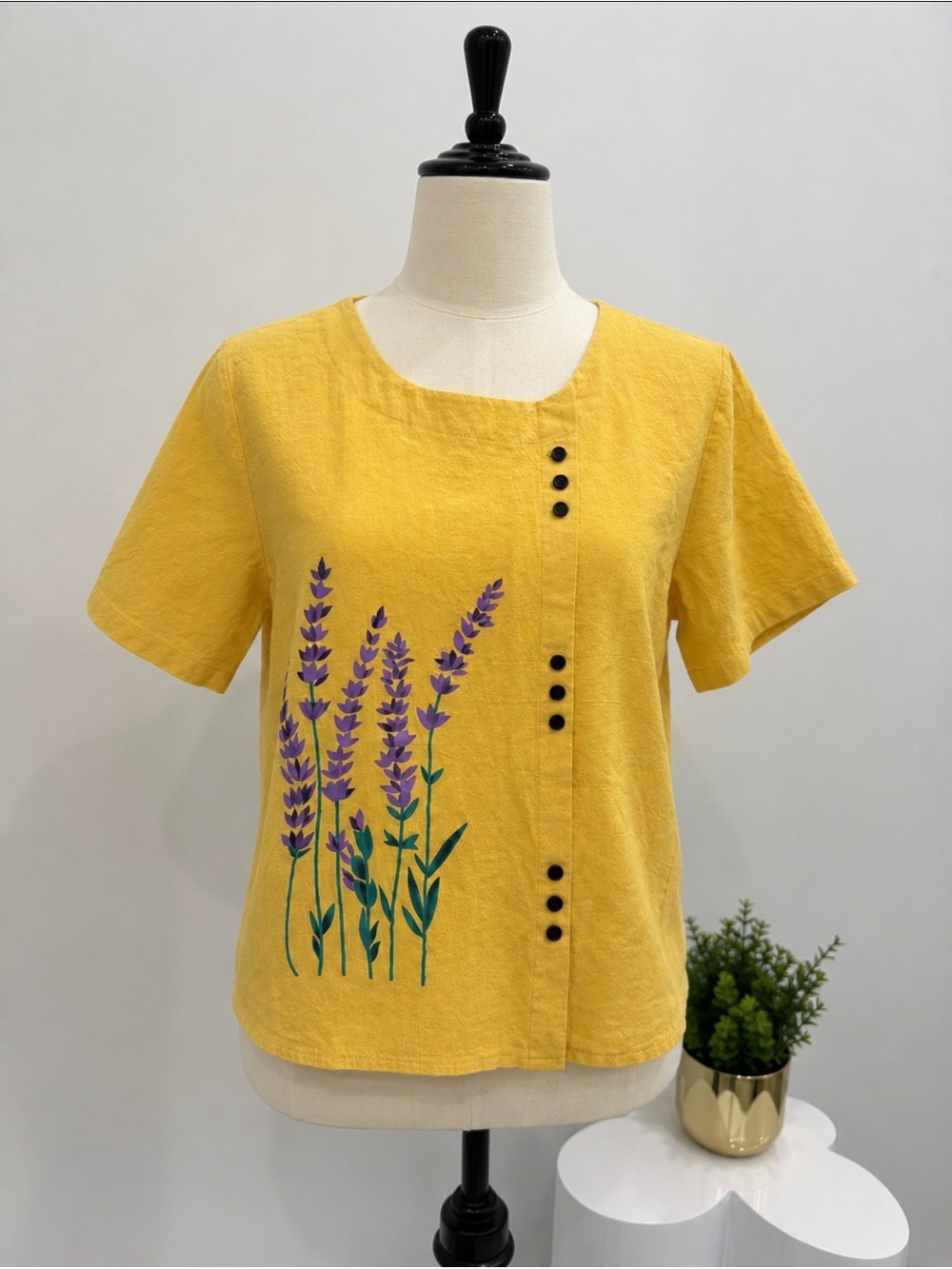 Kids Yellow Lavender-Print Short Sleeve Top